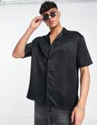New Look Oversized Short Sleeve Satin Shirt In Black