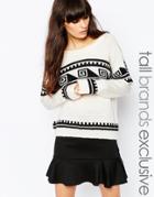 Vero Moda Tall Mono Printed Crew Neck Sweater - Cream