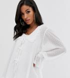 Asos Design Maternity Long Sleeve Dobby Blouse With Tie Front Detail - White