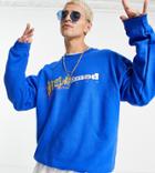Reclaimed Vintage Inspired Sweatshirt In Blue With Spliced Logo Print-blues