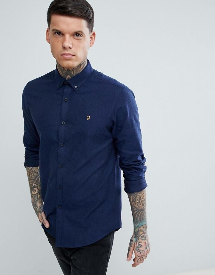 Farah Steen Slim Fit Textured Oxford Shirt In Blue - Blue