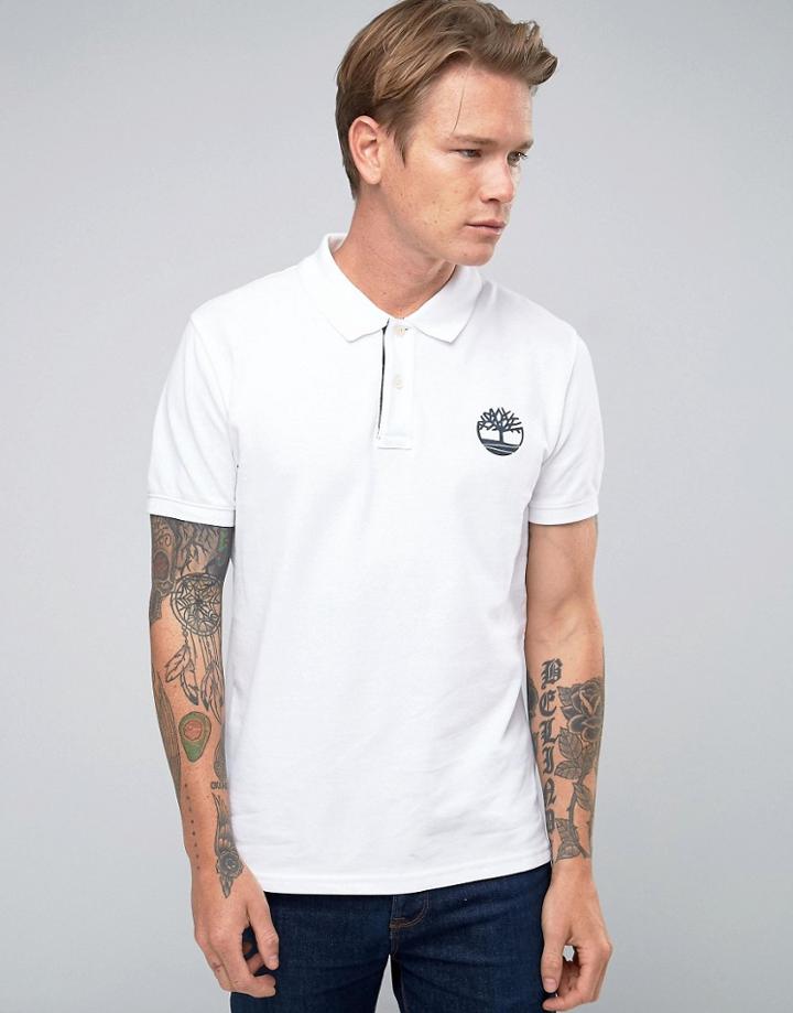 Timberland Slim Logo Pique Polo In White - White