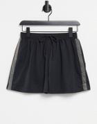 Parisian Running Shorts With Rhinestone Stripe In Black