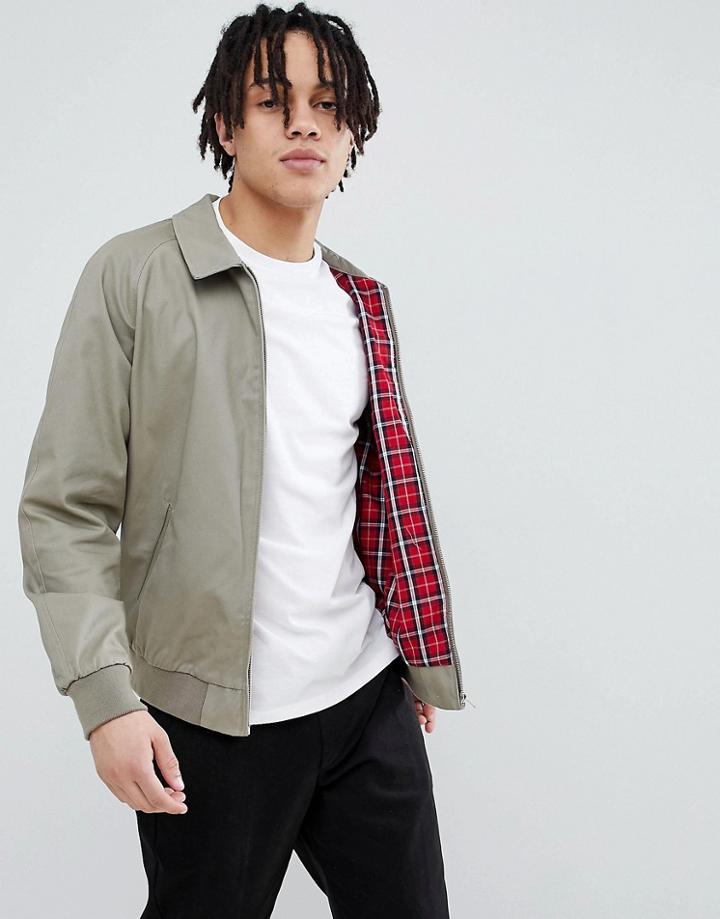 Asos Design Harrington Jacket In Stone - Stone