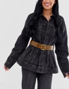 Asos Design Bamboo Buckle Croc Print Waist And Hip Belt-brown