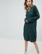 Noisy May Knitted Dress With Contrast Collar - Green