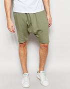 Asos Mid Length Drop Crotch Shorts In Light Khaki - Vetiver