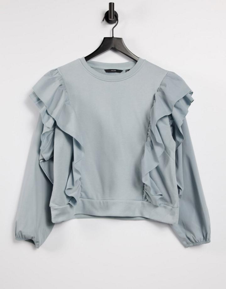 Vero Moda Sweatshirt With Ruffles In Light Blue-blues