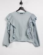 Vero Moda Sweatshirt With Ruffles In Light Blue-blues