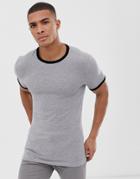 Asos Design Muscle Fit Crew Neck T-shirt With Contrast Ringer In Gray-multi