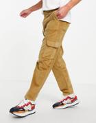 Asos Design Cord Cargo Pants In Skater Fit In Stone-neutral