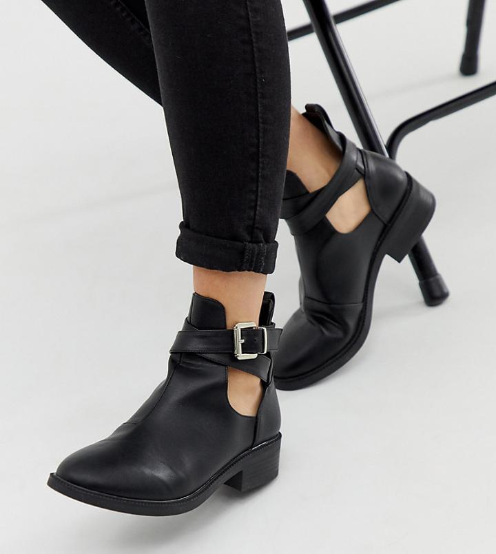 Raid Wide Fit Madison Cut Out Flat Ankle Boots - Black