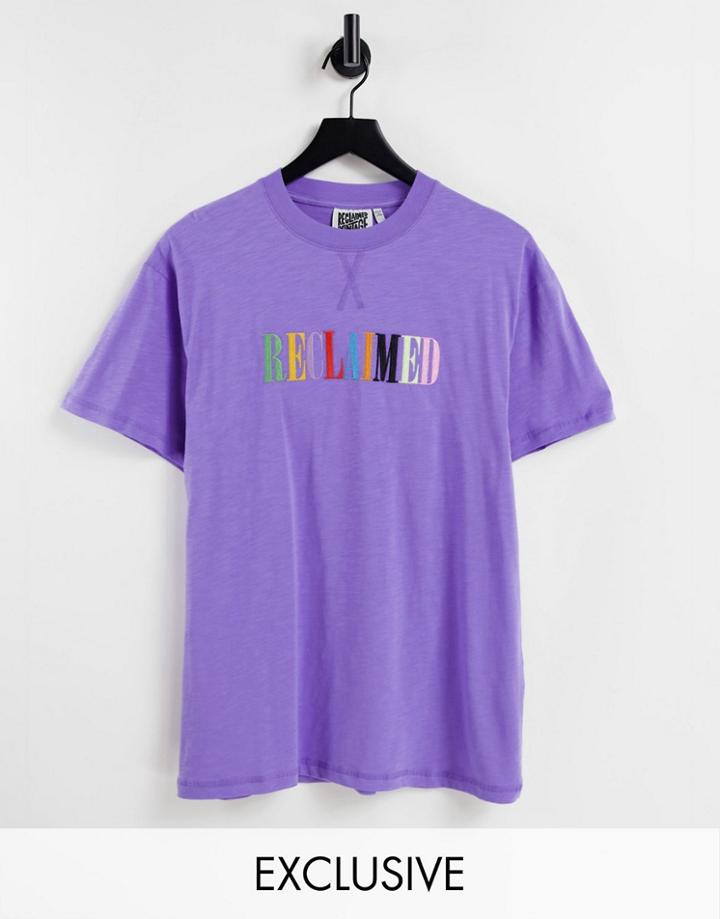 Reclaimed Vintage Inspired T-shirt With Rainbow Embroidery In Purple