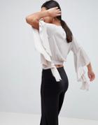 Love Wrap Crop Top With Sleeve Detail - Beige
