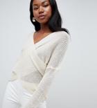 Parallel Lines Light Knit Sweater With Wrap Front - Cream