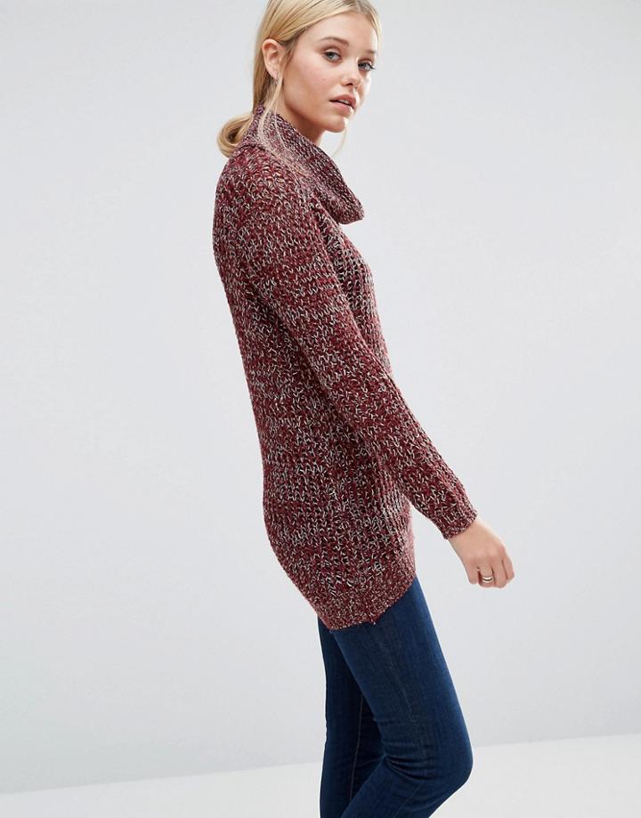 Qed London Roll Neck Longline Sweater - Purple