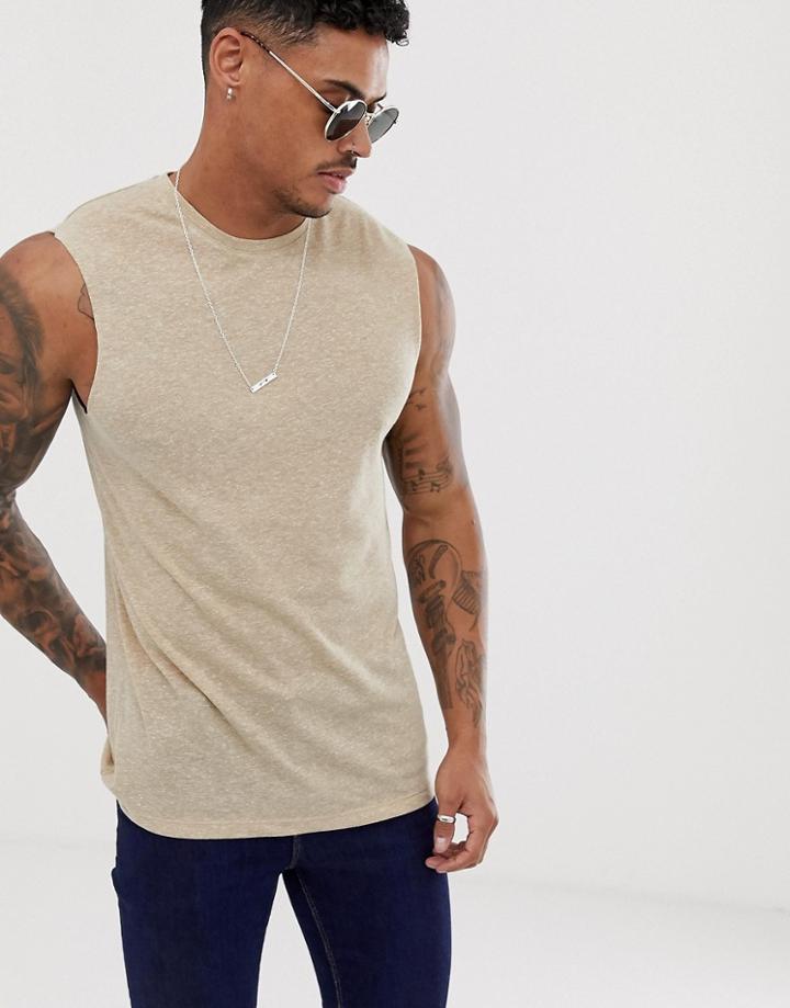 Asos Design Tank Tank In Linen Mix In Beige - Beige