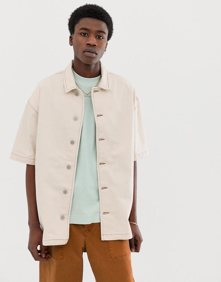 Asos White Boxy Denim Shirt In Ecru