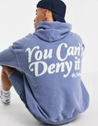 Mennace Oversized Hoodie In Dusty Blue With Slogan Back Print - Part Of A Set