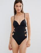New Look Lace Up Molded Swimsuit - Black