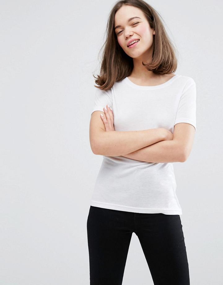 Monki Rib Crew Neck Top - White
