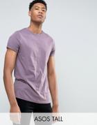 Asos Tall T-shirt In Purple With Roll Sleeve - Purple