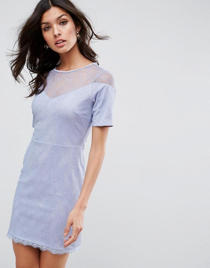Asos Lace T-shirt Dress With Sweetheart Neckline - Blue