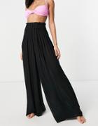 Asos Design Crinkle Wide Leg Palazzo Beach Pants In Black