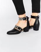 Eeight Marion Black Buckle Detail Two Part Heeled Shoes - Black