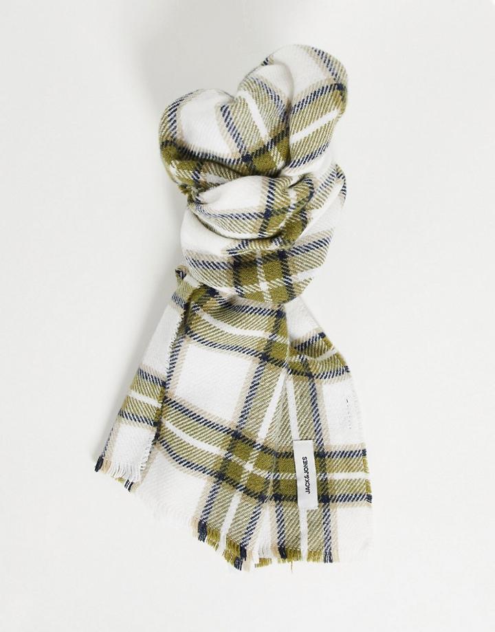Jack & Jones Woven Scarf In Khaki Plaid-green