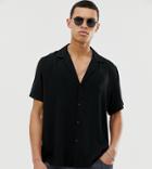 Asos Design Tall Relaxed Viscose Shirt With Low Revere Collar In Black - Black