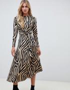 Asos Design Tie Waist Maxi Dress In Animal Print - Multi