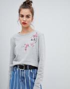 Blend She Forever Embroidered Shoulder Sweater - Gray