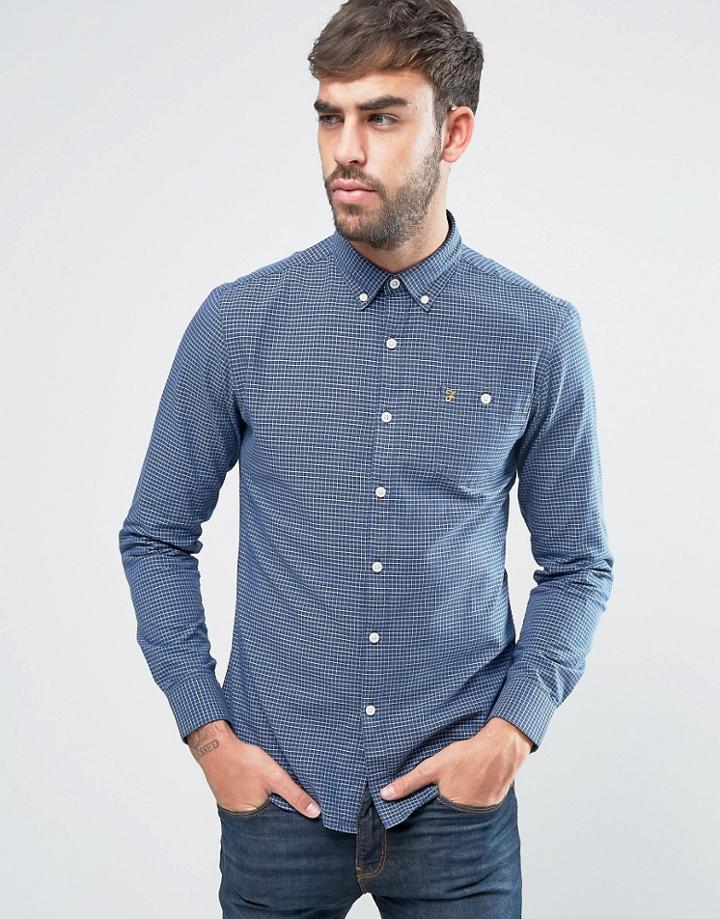 Farah Webber Small Check Shirt Slim Fit Buttondown In Navy - Navy