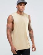 Asos Longline Sleeveless T-shirt With Dropped Armhole In Brown - Brown