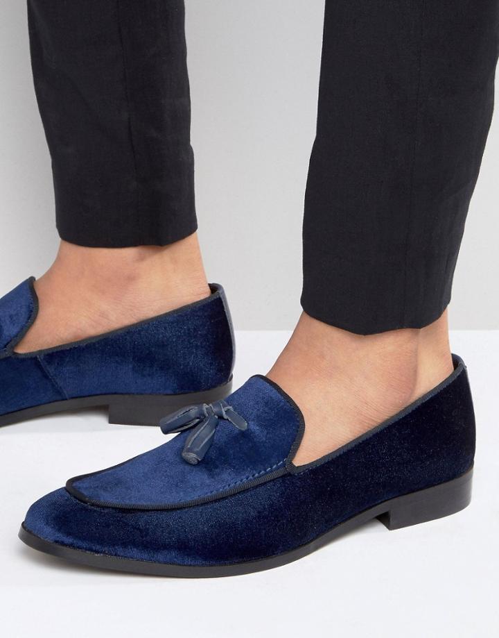 Dune Slipper Loafers In Velvet - Blue