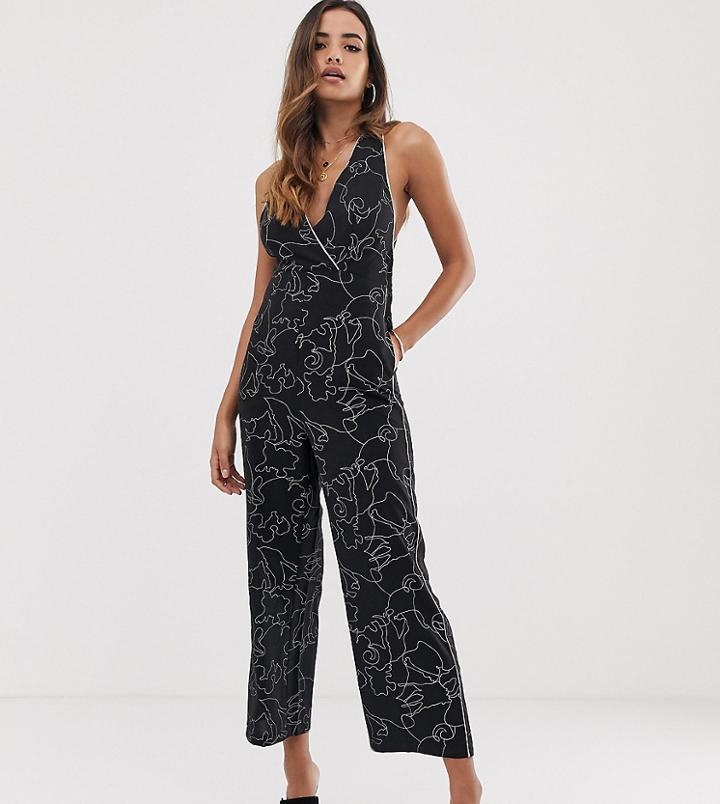 Parallel Lines Jumpsuit In Abstract Print - Black
