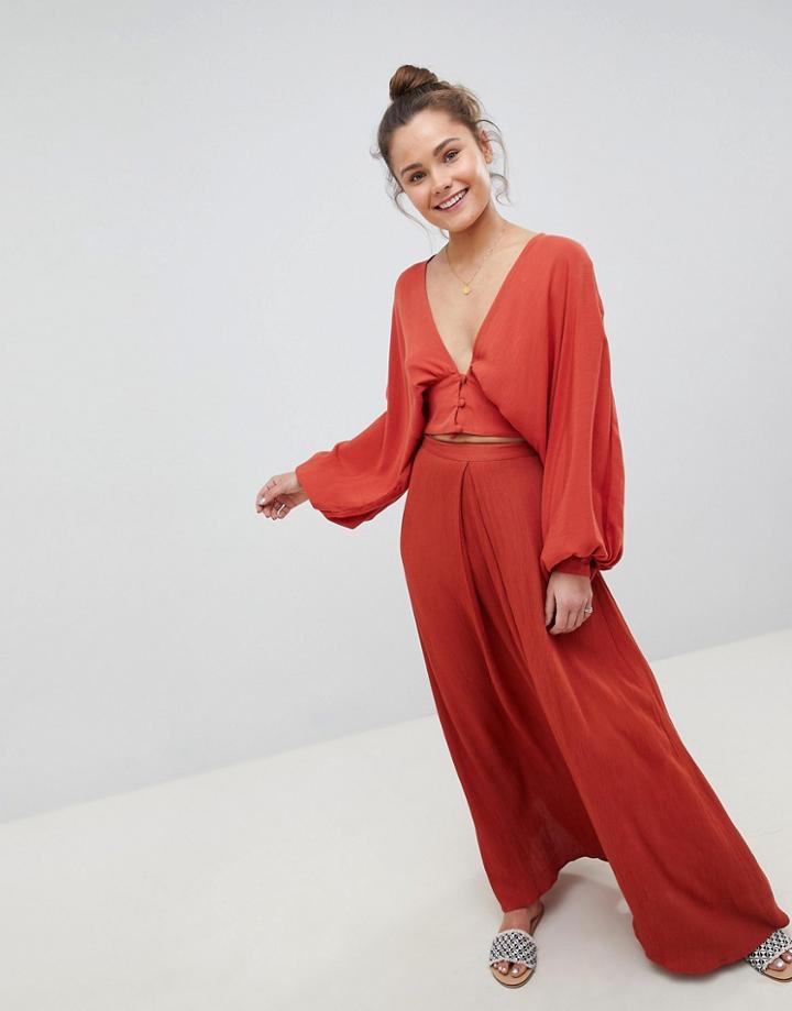 Asos Design Crinkle Maxi Skirt With Box Pleat Two-piece - Red