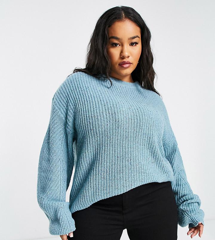 In The Style Plus X Jac Jossa Balloon Sleeve Sweater In Blue-blues