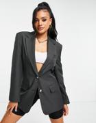 Asos Design Boxy Blazer In Charcoal-grey