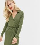 Asos Design Slinky Wrap Mini Dress - Green