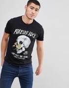 Solid T-shirt With Forever Rock Skull Print - Black