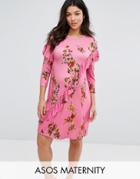 Asos Maternity T-shirt Dress With Frill And Low Back In Floral Print - Multi