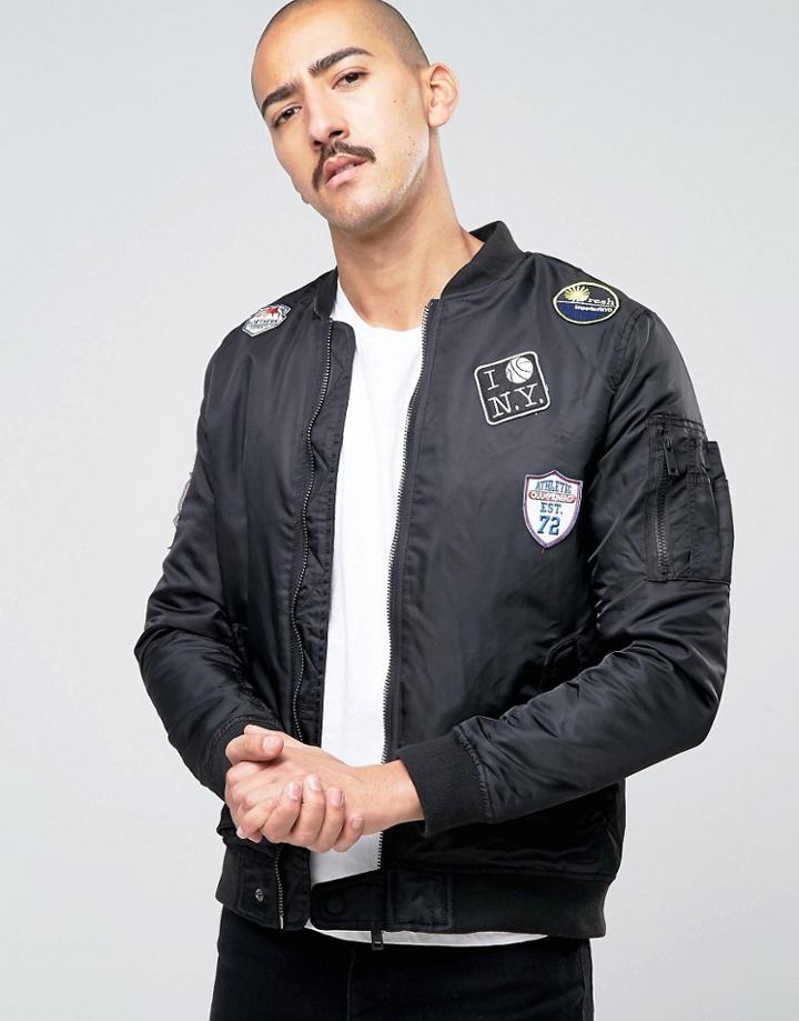 Brave Soul Ma1 Badge Bomber Jacket - Black