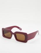 Asos Design Recycled Frame Chunky Mid Square Sunglasses With Wide Temple In Burgundy-red