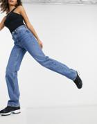 Weekday Voyage Organic Cotton High Waist Straight Leg Jeans In Sea Blue-blues