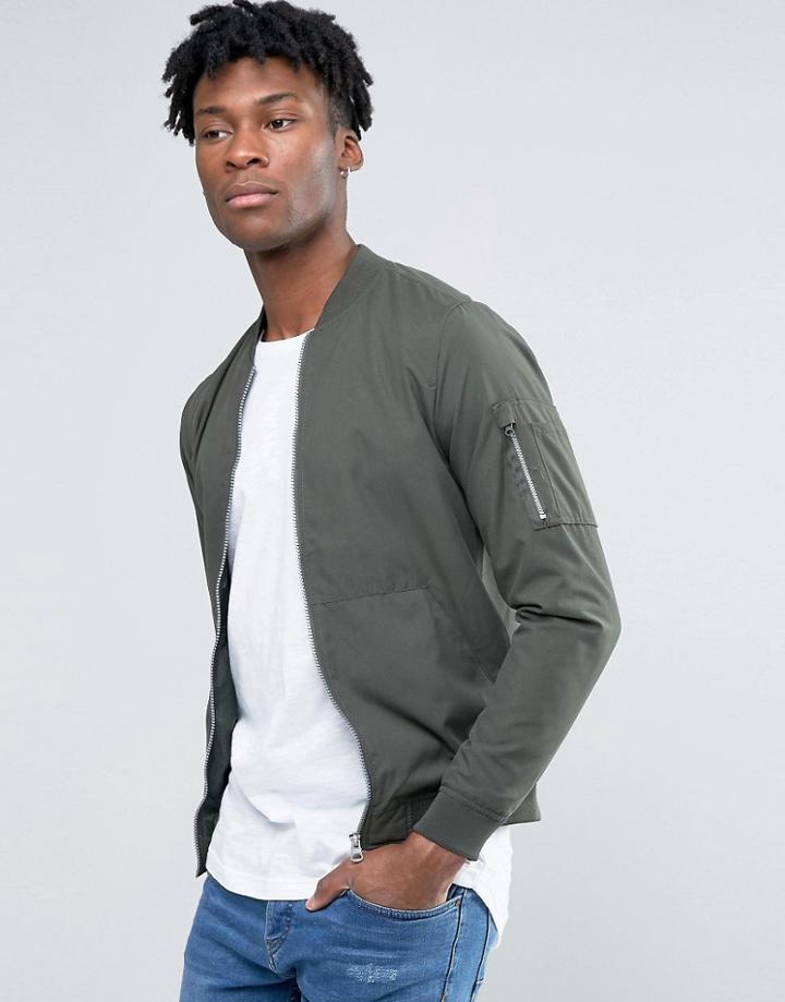 Pull & Bear Ma1 Bomber Jacket In Khaki - Green