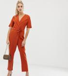 Asos Design Tall Wrap Jumpsuit With Self Belt-brown