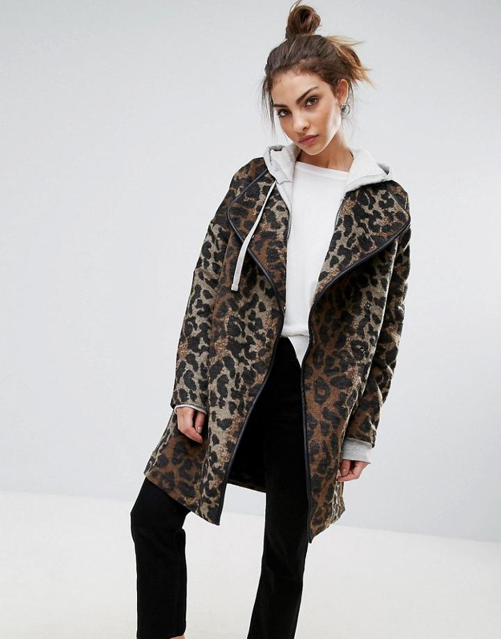 B.young High Neck Animal Print Coat - Multi