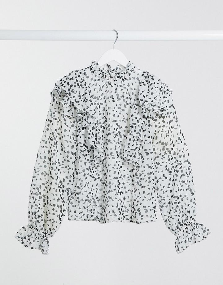 Influence Frill Front Blouse In Abstract Print-white